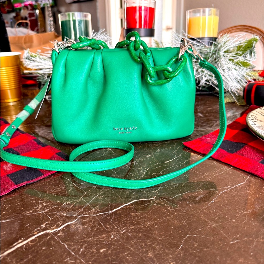 Kate Spade- Souffle- Smooth Leather Crossbody- Winter Green- NWT